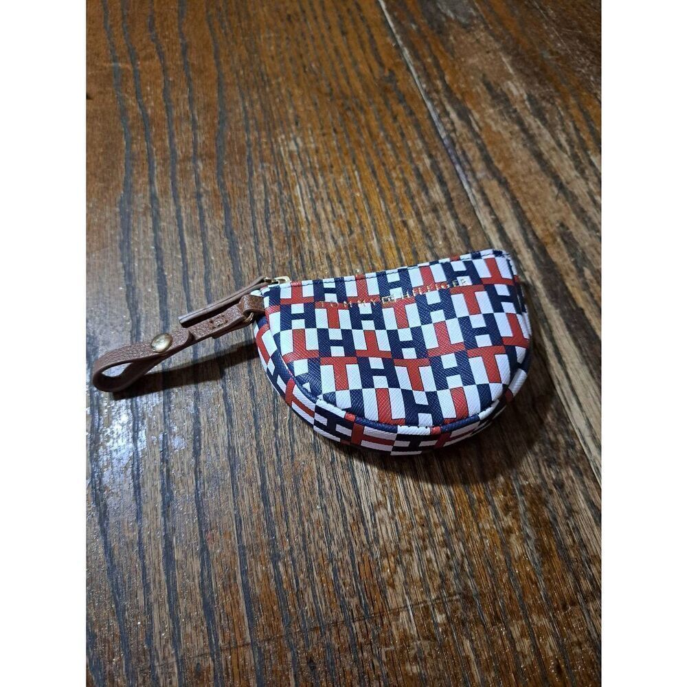 Vintage Tommy Hilfiger Red White Blue Logo Coin Wallet Zip Top Change Purse